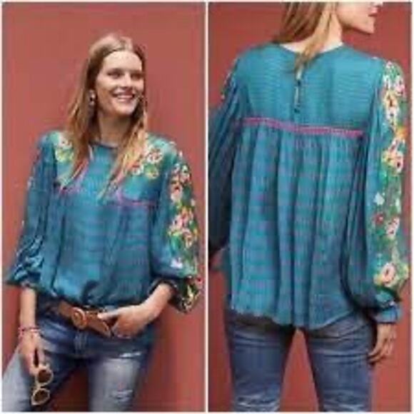BLANK LONDON ANTHROPOLOGIE MIRANDA BOHO FLORAL PRINT FLOWY OVERSIZE PEASANT TOP - Picture 4 of 10